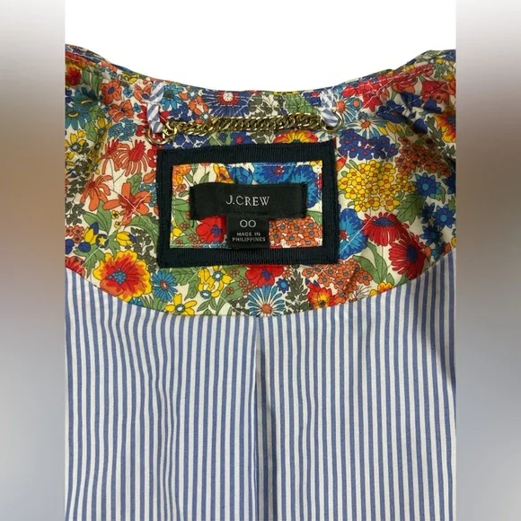 J.Crew Liberty London Floral Quilted Jacket Blue Stripe Lining 00 - Picture 2 of 14